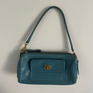 Vintage Coach Teal Leather Shoulder Bag